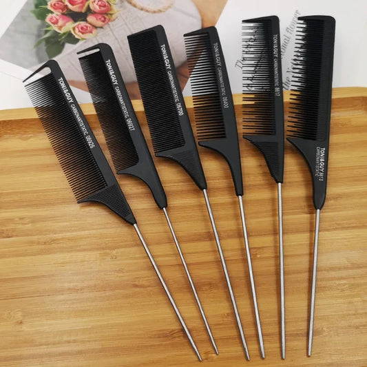 Peines de Cola de Pelo Profesionales, Peine de Acero Inoxidable para Corte de Salón, Cuidado del Cabello, Herramientas de Peinado, Dientes Finos