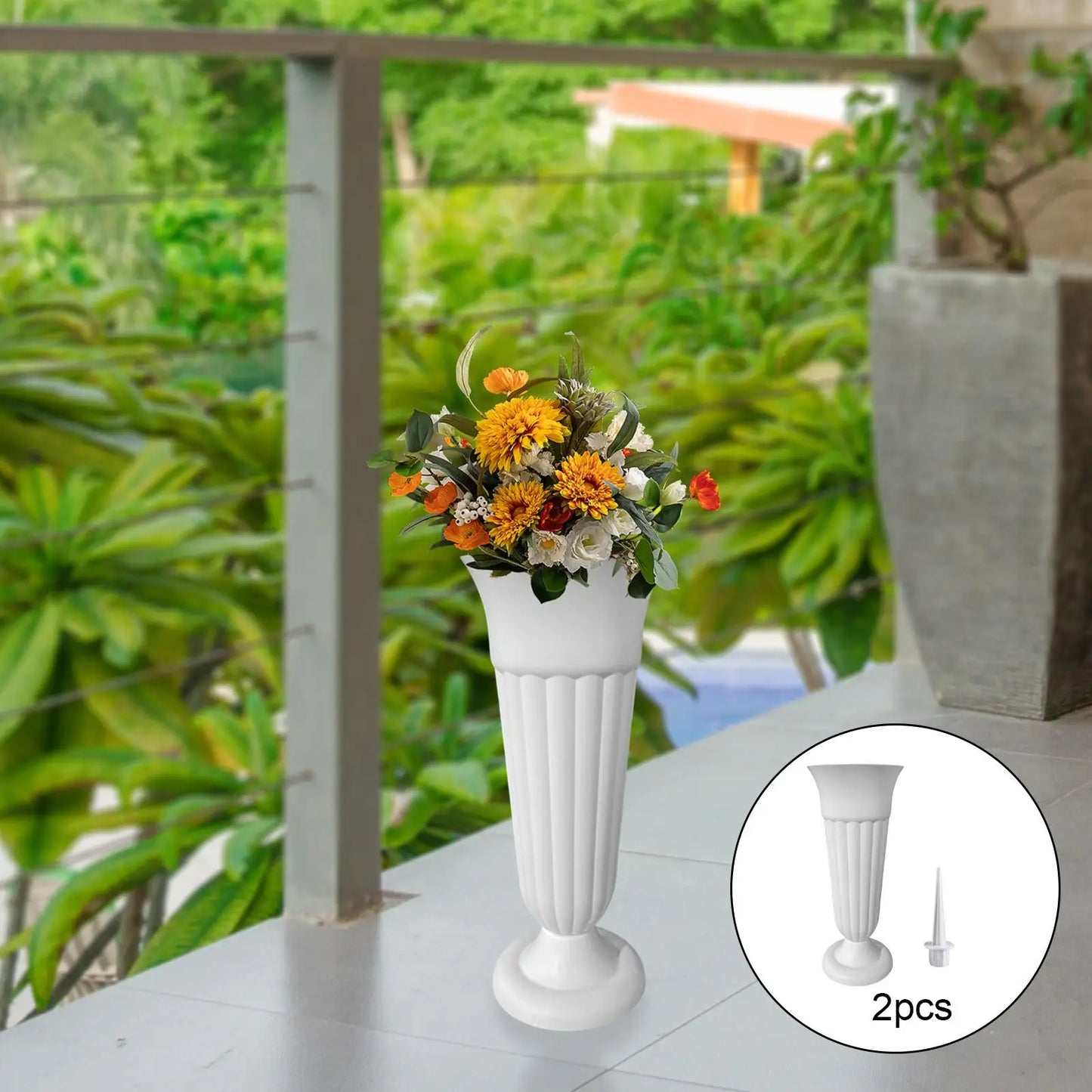 Jarrón Conmemorativo con Estaca y Base de Plástico para Exteriores - Decoración de Tumbas, Arreglo Floral, Paquete de 2