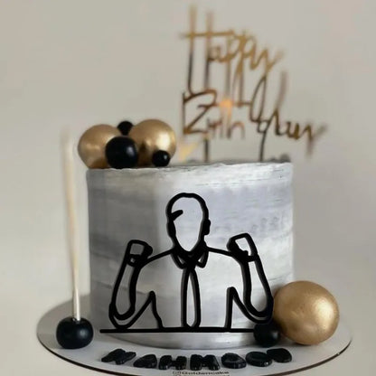 Adorno minimalista para pastel de cara masculina - Decoración acrílica de cumpleaños y aniversario