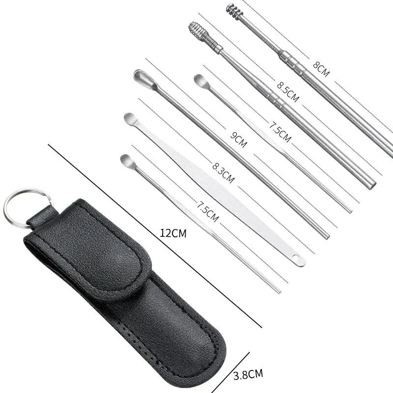 Kit de 6 Cucharillas Removedoras de Cera para Oídos de Acero Inoxidable - Herramienta de Cuidado para la Limpieza Auditiva