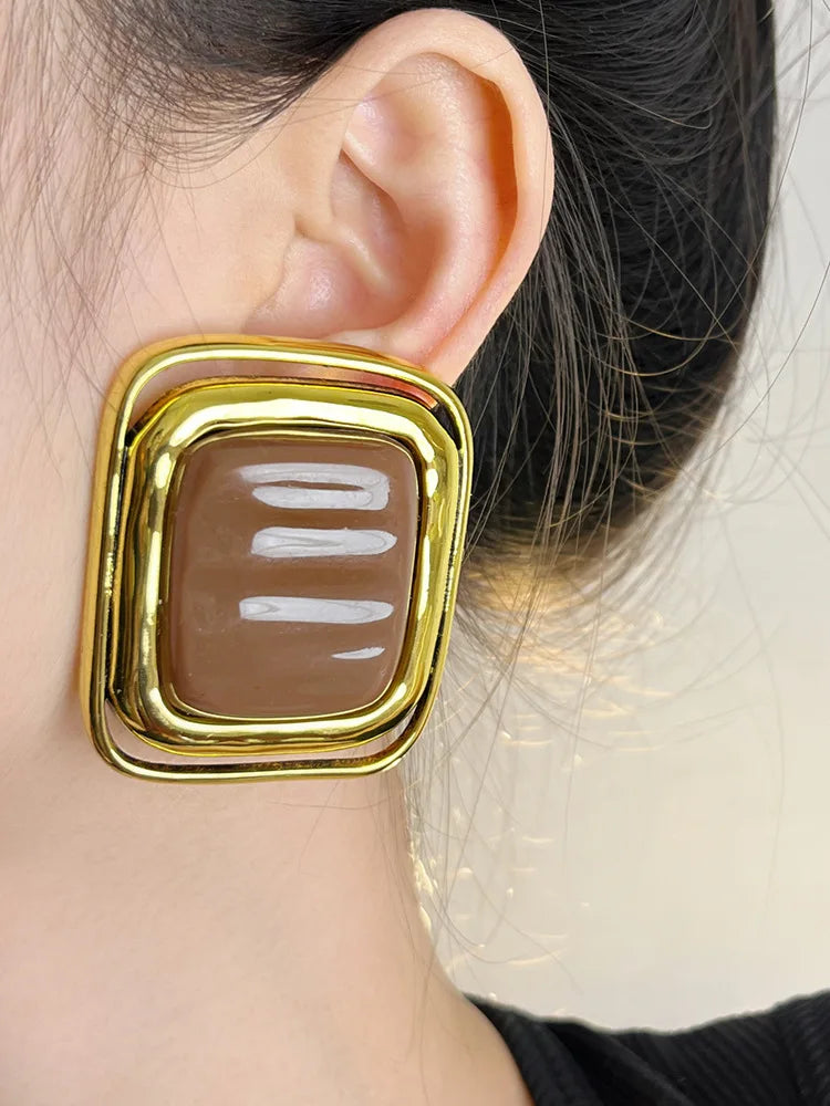 Pendientes Rectangulares de Metal Estilo Europeo y Americano para Mujer | Aretes Grandes y con Personalidad