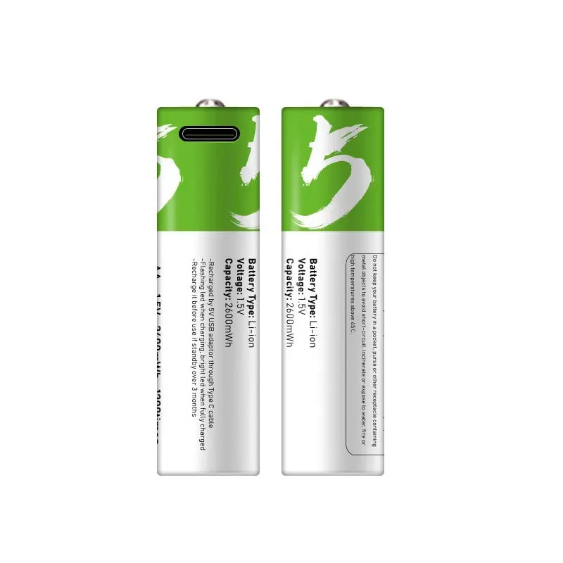 Batería Recargable USB de Alta Capacidad de 1.5V AA, 2600 mWh para Ratones, Juguetes, Relojes y Control Remoto con Cable