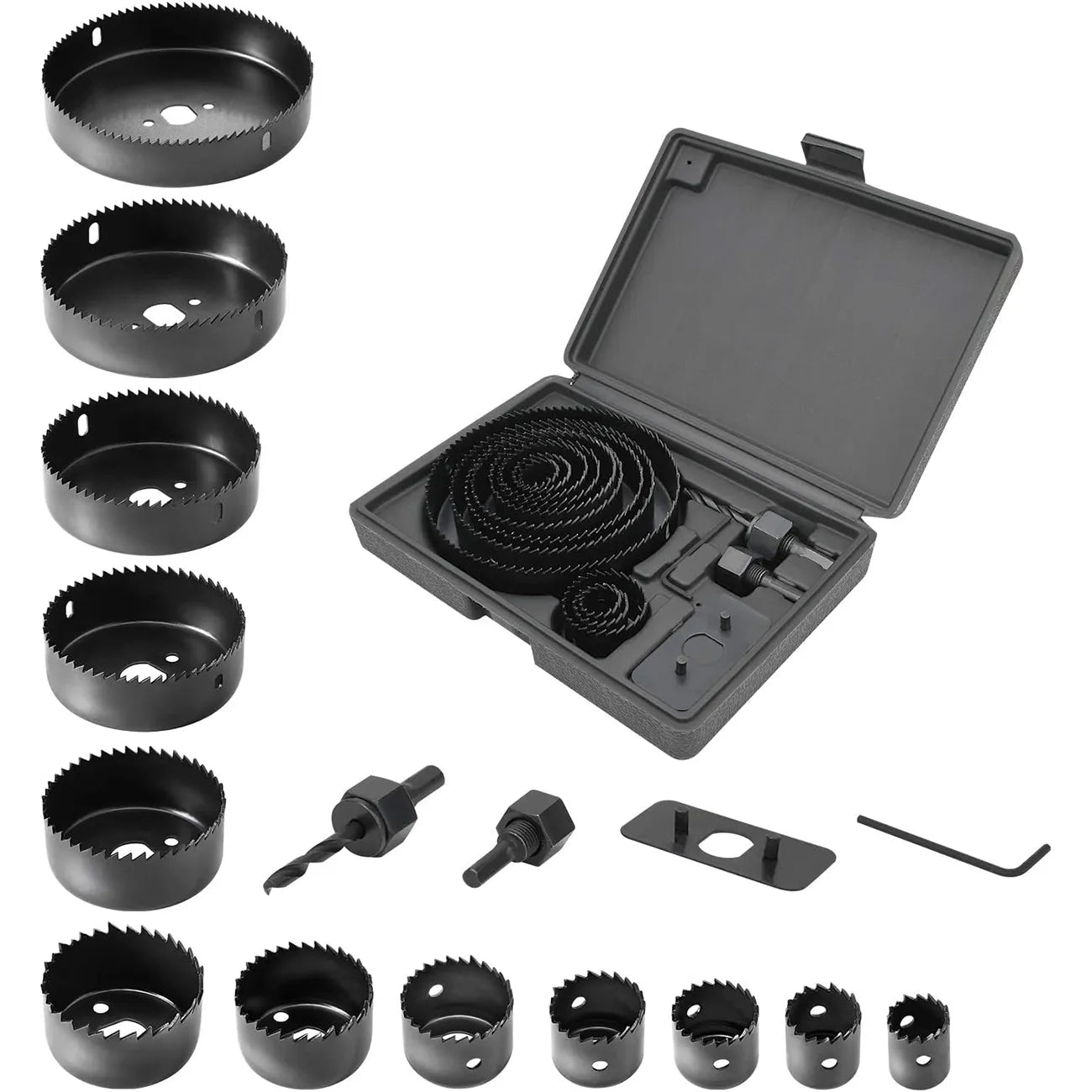 Juego de Sierras de Corona 2/3/6/8/13/16PCS, Kit de Sierras de Corona 19mm-127mm, Mandriles Hexagonales y Llave Allen con Caja de Almacenamiento - Ideal para Madera Blanda y Tablero de PVC
