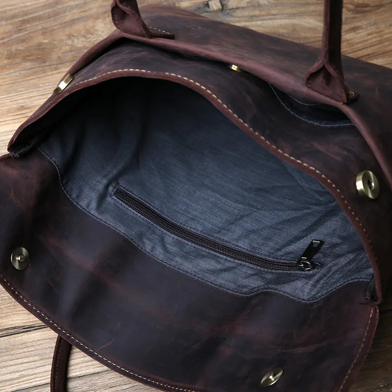 NZPJ Retro Men's Briefcase - Maletín de Cuero Crazy Horse para Laptop de 15 a 16 Pulgadas, Bolso Casual y de Negocios