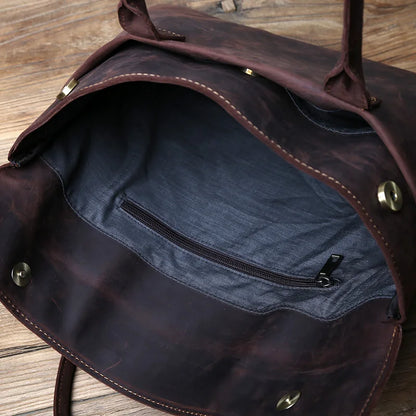 NZPJ Retro Men's Briefcase - Maletín de Cuero Crazy Horse para Laptop de 15 a 16 Pulgadas, Bolso Casual y de Negocios