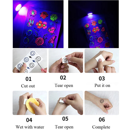 Set de 8 Calcomanías de Mariposa Fluorescentes | Tatuajes de Cara para Fiesta y Club Nocturno | Tatuajes Neón Impermeables para Festival de Música