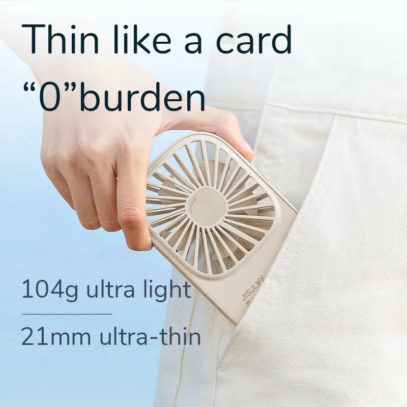 Ventilador Portátil JISULIFE Mini Handheld con Soporte - Diseño Ultra Delgado, Recargable por USB, Ideal para Maquillaje de Pestañas