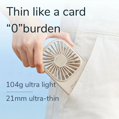 Ventilador Portátil JISULIFE Mini Handheld con Soporte - Diseño Ultra Delgado, Recargable por USB, Ideal para Maquillaje de Pestañas