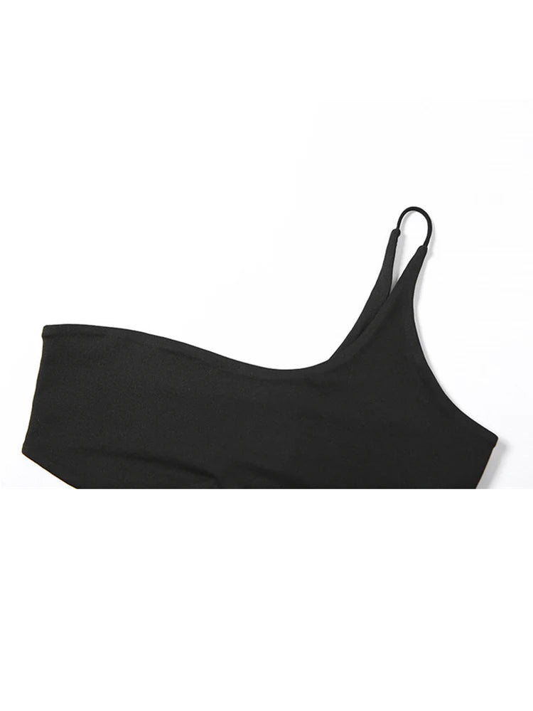 Top de Mujer con Un Solo Hombro | Crop Top Sin Mangas Slim, Color Negro, Estilo Verano