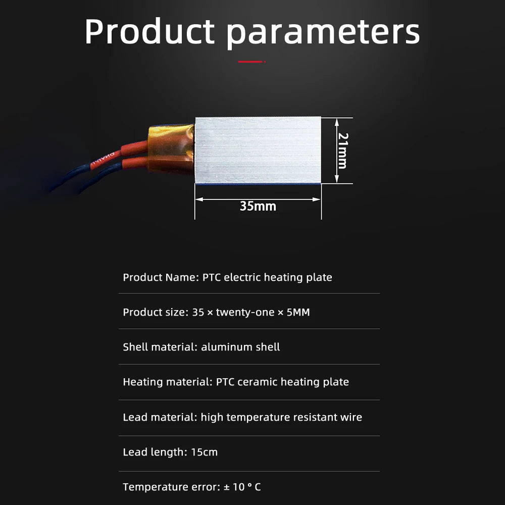 Placa de Calentamiento Eléctrica PTC de 12V – Termostato de 70°C a 200°C con Carcasa de Aluminio para Conservación de Calor y Anticongelante