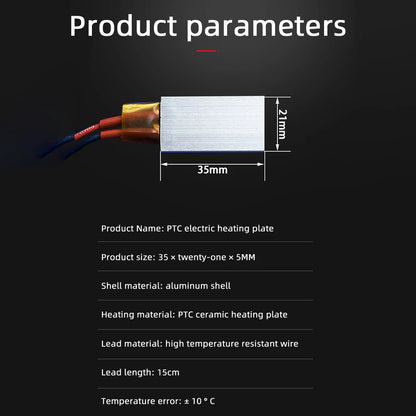 Placa de Calentamiento Eléctrica PTC de 12V – Termostato de 70°C a 200°C con Carcasa de Aluminio para Conservación de Calor y Anticongelante