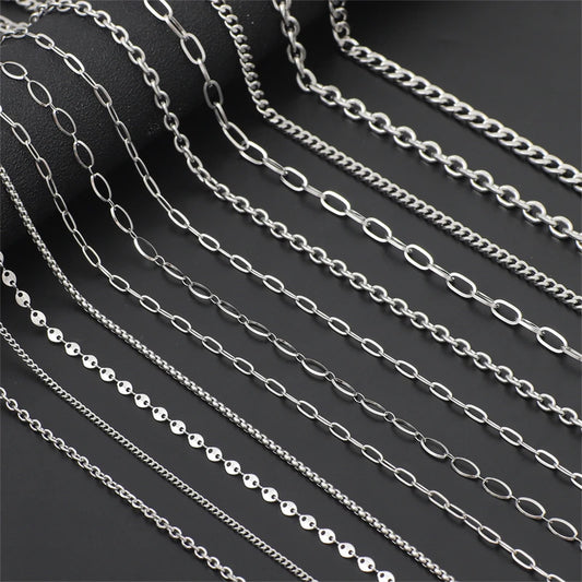 Cadena de Acero Inoxidable de 1m con Cruces y Eslabones O para Hombres y Mujeres - Joyería DIY, Pulsera y Collar de Color Plateado, Choker Punk