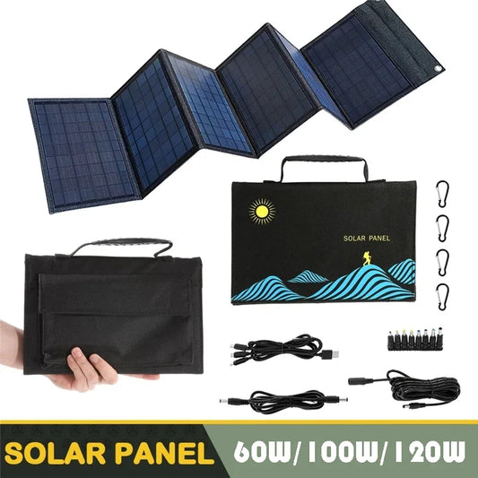 Cargador Solar Plegable de 100W con Salida USB y DC – Panel Solar Portátil Ideal para Camping y Aventura
