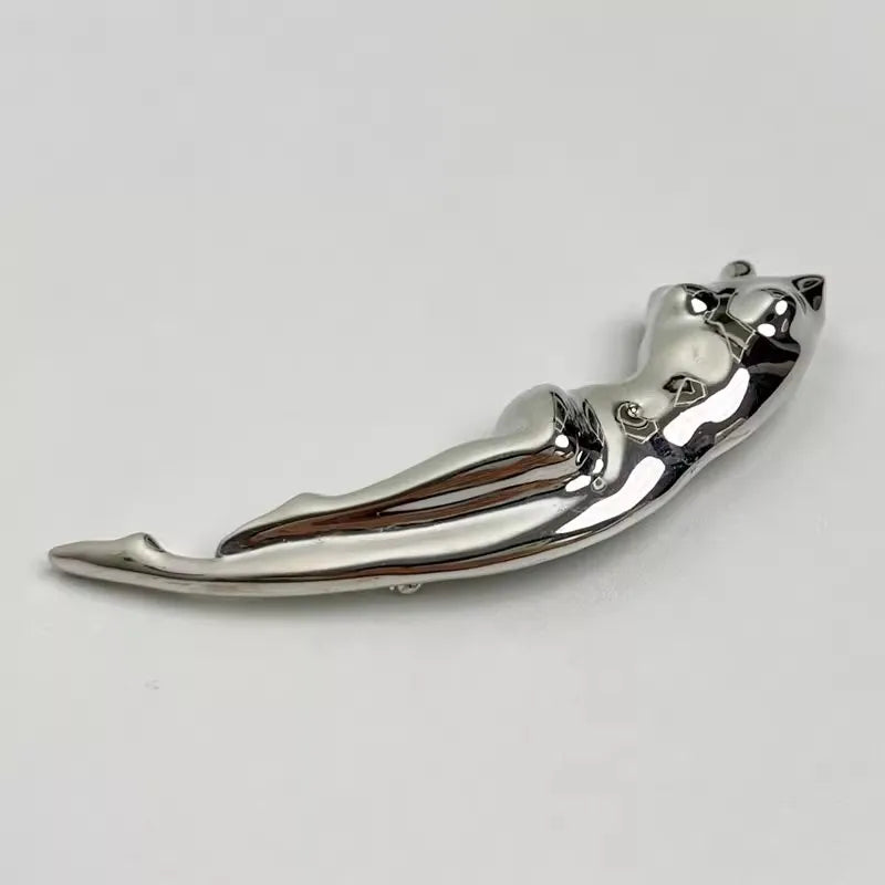 Broche Escultura Corporal Metálico Brillante para Mujer - Broche Geométrico de Moda para Fiesta y Regalos