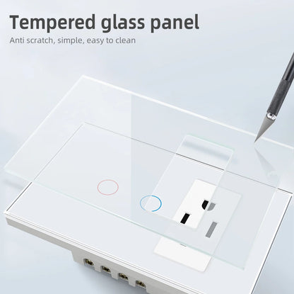 Interruptor de Pared Inteligente Wifi VISWE Tuya BR/USA 1/2 Gang, Panel de Vidrio Templado con Control de Voz para Alexa y Google Home