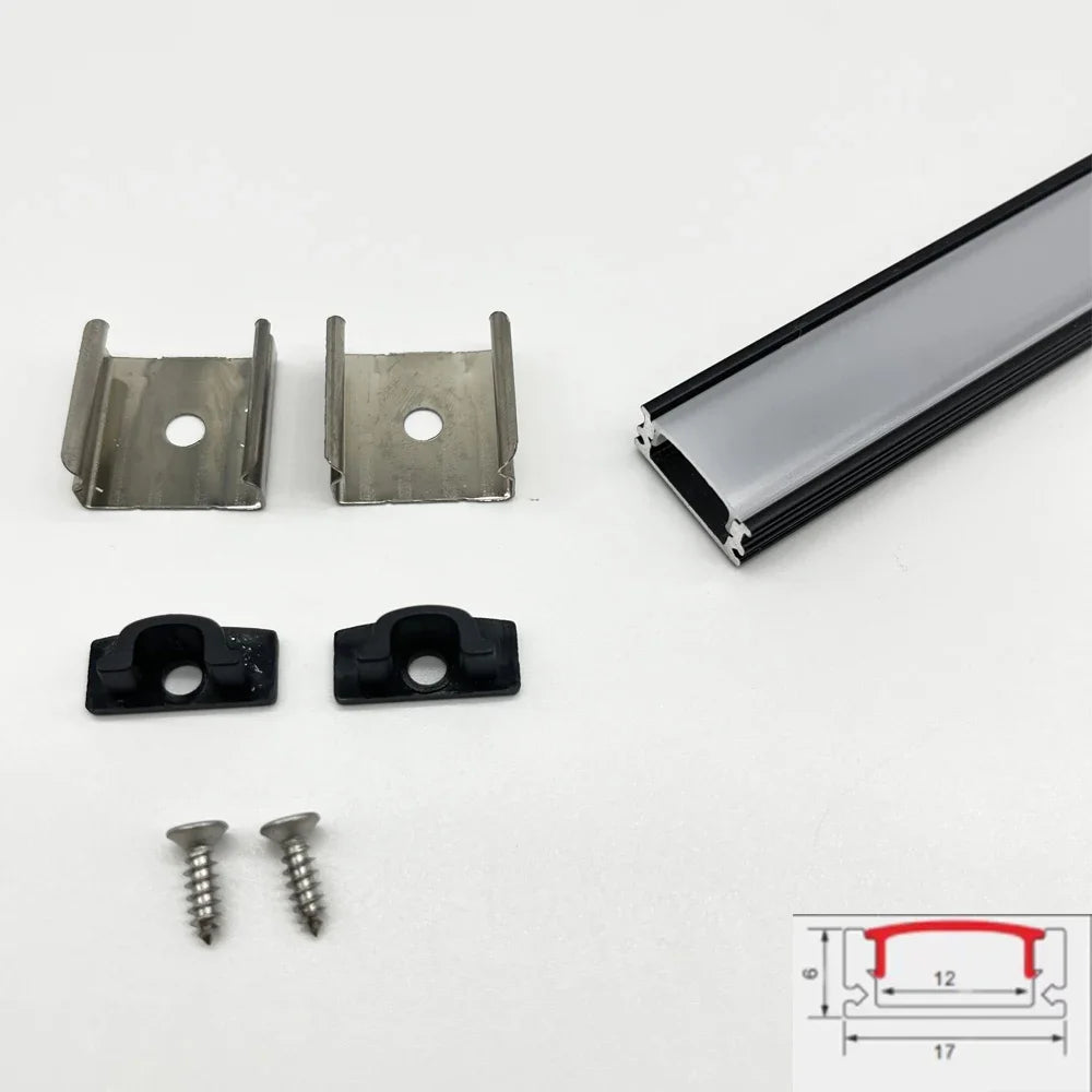 Perfil de Aluminio en Forma V/YW/U de 0.5m para Tira LED, Soporte de Canal, Cubierta DIY en Acabado Negro/Plata, Tiras de Canal de Cubierta Lechosa/Negra