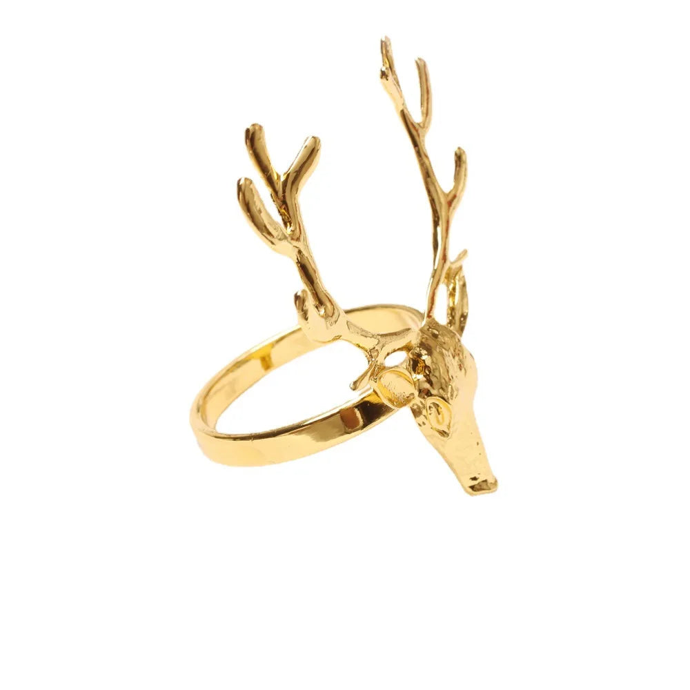 Anillos de Servilleta de Ciervo de 4 Piezas - Soporte de Cabeza de Alce para Decoración de Mesa de Navidad y Acción de Gracias