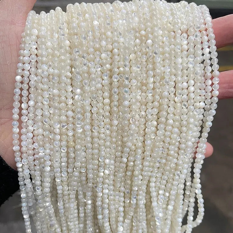 Cuentas de concha de nácar blanca Natural, espaciador suelto redondo para fabricación de joyas, pulsera DIY, accesorio de collar, 2, 3 y 4mm
