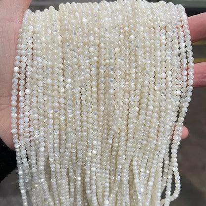 Cuentas de concha de nácar blanca Natural, espaciador suelto redondo para fabricación de joyas, pulsera DIY, accesorio de collar, 2, 3 y 4mm