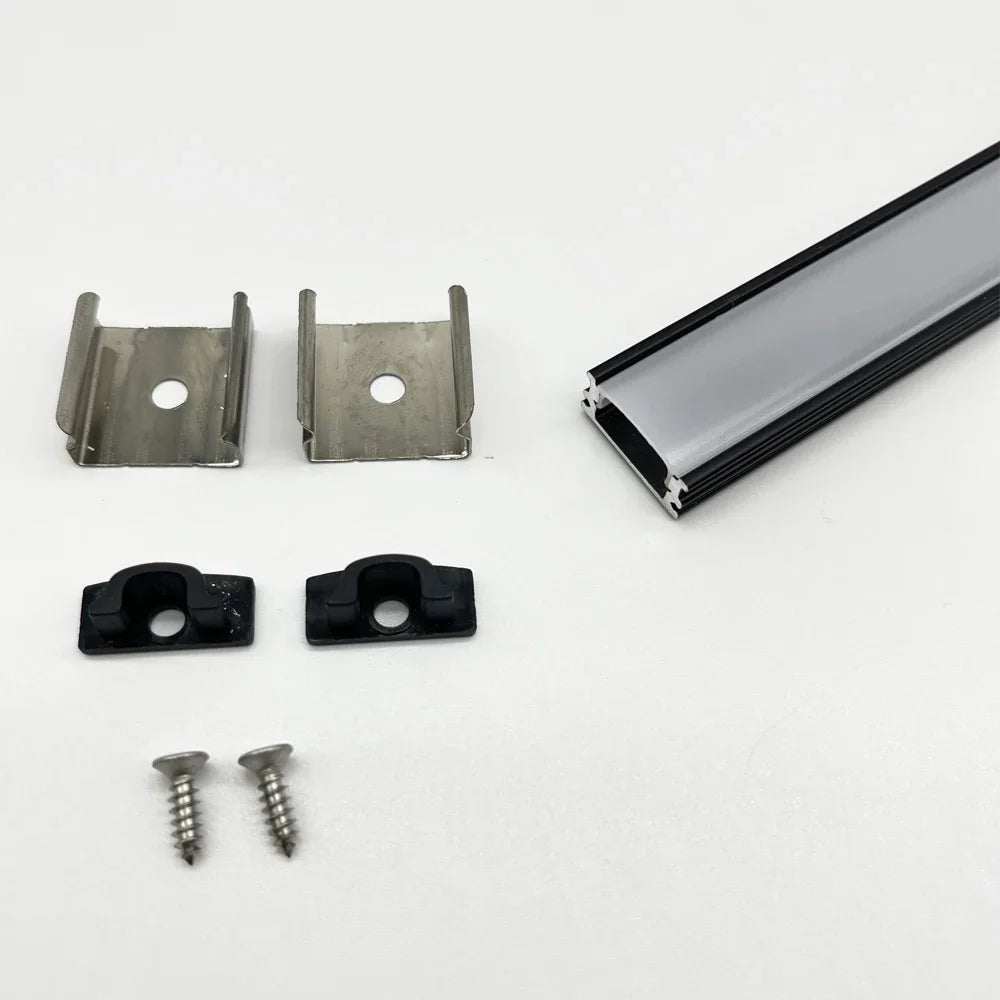 Perfil de Aluminio en Forma V/YW/U de 0.5m para Tira LED, Soporte de Canal, Cubierta DIY en Acabado Negro/Plata, Tiras de Canal de Cubierta Lechosa/Negra