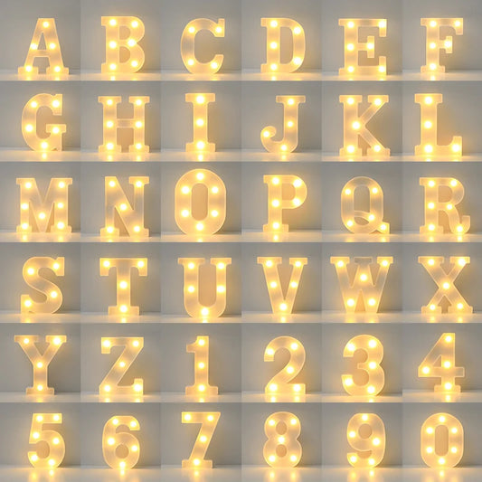 Lámparas LED de Letras y Números, Luz Nocturna con Pilas para Bodas, Cumpleaños, Navidad, Fiestas y Decoración del Hogar