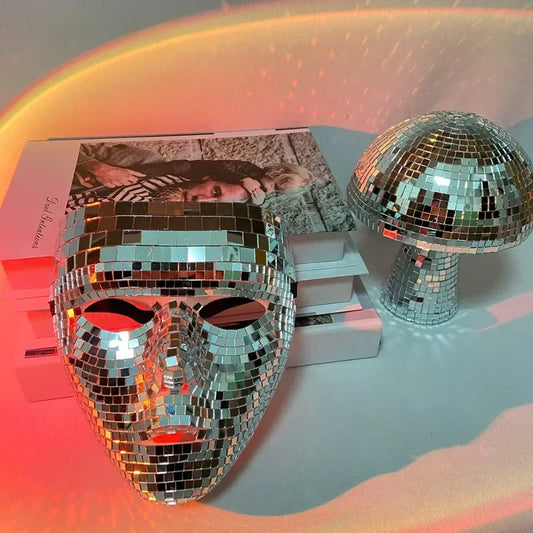 Máscara Brillante de Esfera Disco con Efecto Espejo - Ideal para Fiestas de Halloween y Mascaradas