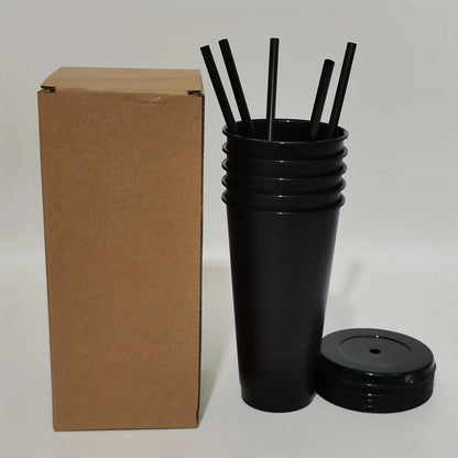 Vasos de Plástico Reutilizables con Tapa y Pajita para Fiesta, Botella Grande de Agua Fría, 5 Piezas, 24.01 oz, para Café Helado y Verano