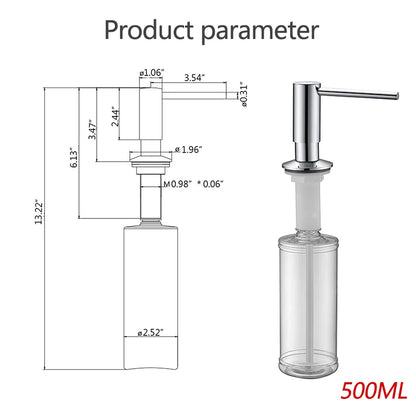 Dispensador de Jabón Líquido para Cocina de 500ml con Bomba Integrada – Latón y Níquel Cepillado, Negro, Fregadero de Presión Manual