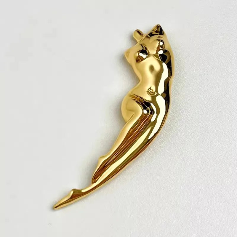 Broche Escultura Corporal Metálico Brillante para Mujer - Broche Geométrico de Moda para Fiesta y Regalos