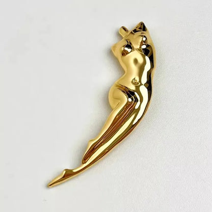 Broche Escultura Corporal Metálico Brillante para Mujer - Broche Geométrico de Moda para Fiesta y Regalos