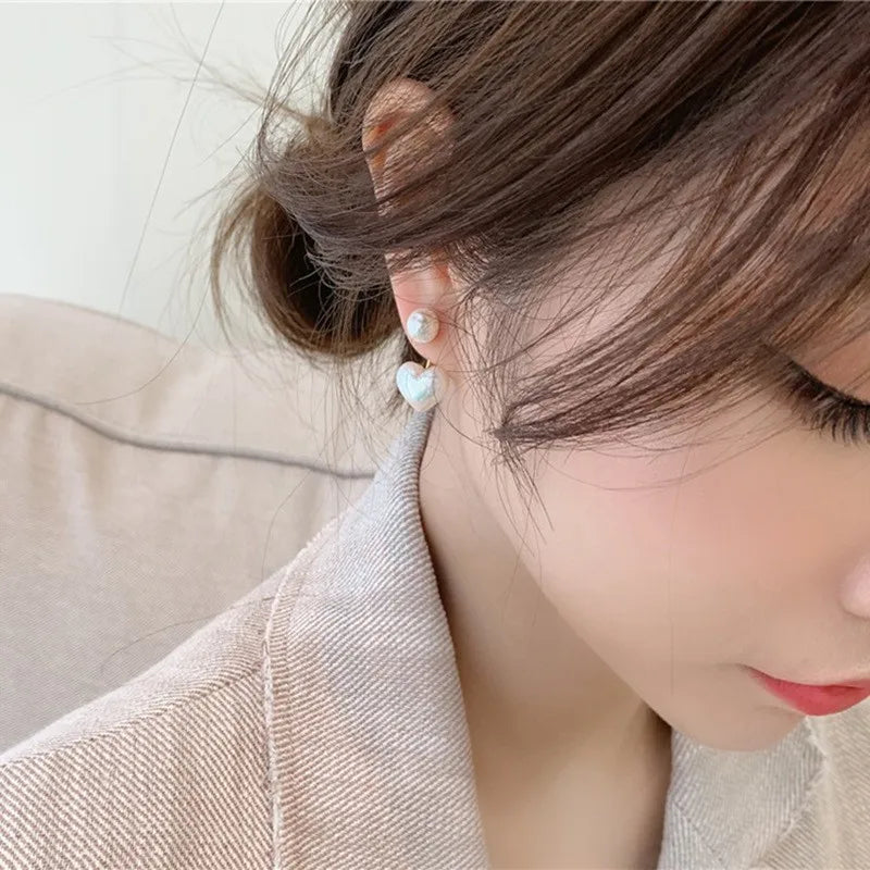 Pendientes de Pera de Imitación con Aguja de Plata 925 para Mujer - Joyería de Moda Coreana, Pendientes de Tuerca de Corazón de Lujo 2024