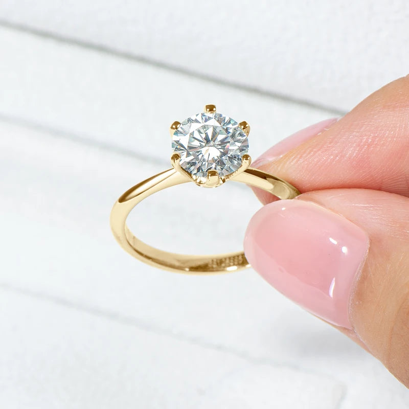 Anziw-anillo solitario de moissanita de 0,5-3,0 CT para mujer, plata 925, banda de compromiso de boda chapada en oro de 14 quilates, joyería con certificado