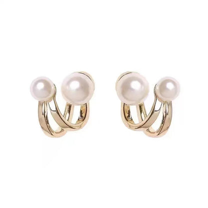 Aretes de Perlas con Diseño Irregular Coreano - Pendientes Geométricos de Metal Dorado para Mujeres, Joyería de Moda para Fiesta