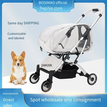 Carrito Transparente para Mascotas, Carrito Plegable para Perros y Gatos, Carro Ligero y Desmontable para Mascotas de Tamaño Pequeño y Mediano
