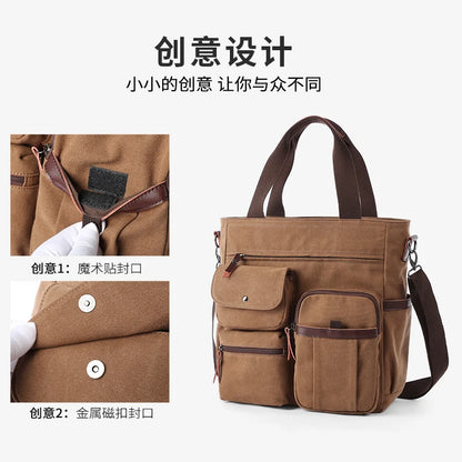 Canvas Briefcase for Men Business Messenger Bag 13 inch Laptop Vintage Shoulder Bag for Women and Men