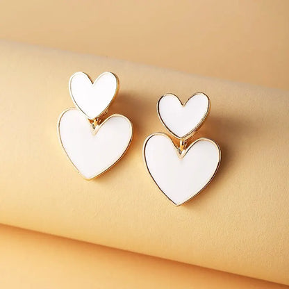 Pendientes Dangle Dobles en Blanco y Negro para Mujeres - Joyas Geométricas de Corazón para Bodas y Regalos