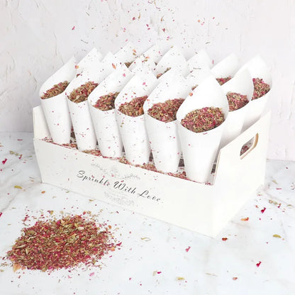 Soporte de Bandeja de Papel Kraft para Conos de Confeti en Bodas - Elegante Soporte para Conos de Papel en Bodas Rústicas y Decoración Floral