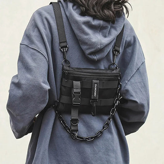 Bolsa de Pecho Táctica Funcional Unisex – Riñonera Streetwear Hip Hop, Chaleco Tactical Rig Bag Negro