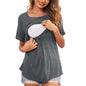 Camiseta de Maternidad de Manga Corta para Mujeres | Top Asimétrico para Lactancia, Cuello Redondo, T-Shirt Casual