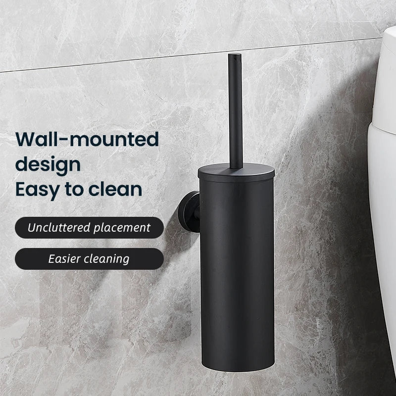 Soporte de Escobilla de Baño Montado en la Pared de Acero Inoxidable Negro – Limpieza de WC con Cepillo Largo, Modelo FR07