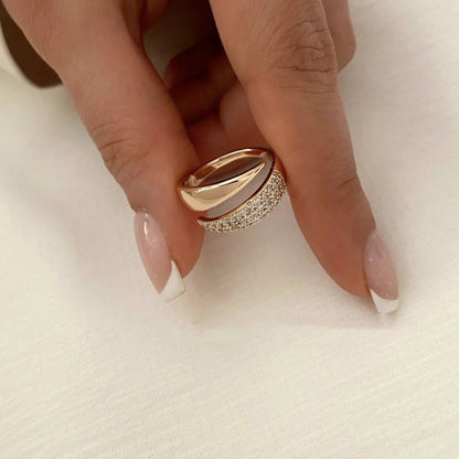 Anillos de Sol Chapados en Oro de 18K para Mujer, Acero Inoxidable con Piedra Natural, Anillo Hueco con Textura de Metal, Joyería de Moda 2024