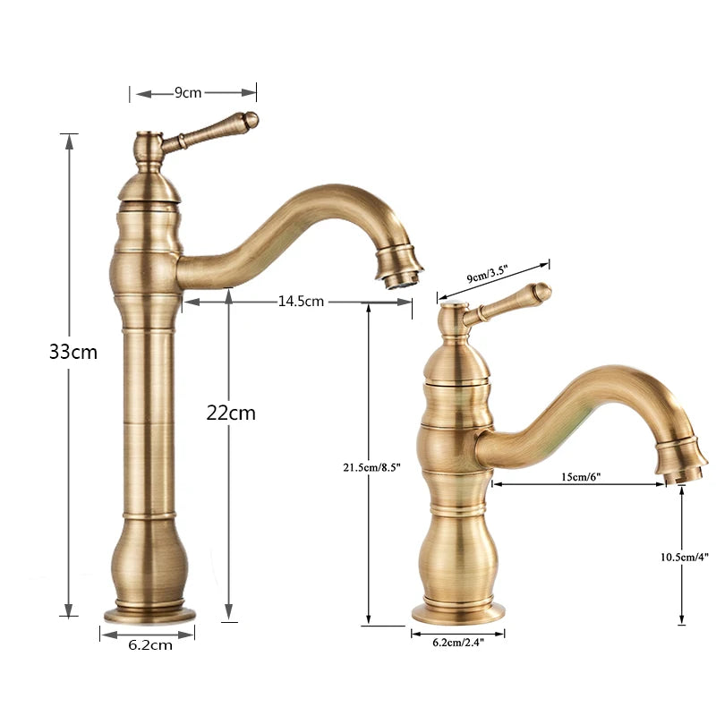 Grifo de Lavabo de Bronce Antiguo | Grifo de Mezcla de Agua Caliente y Fría | Instalación en Superficie de un Solo Orificio