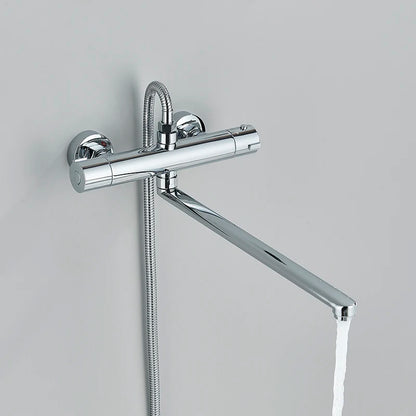 Grifo Termostático de Bañera Senlesen para Baño, Salida Giratoria 360°, Montado en Pared con Mezclador de Ducha y Ducha de Mano ABS