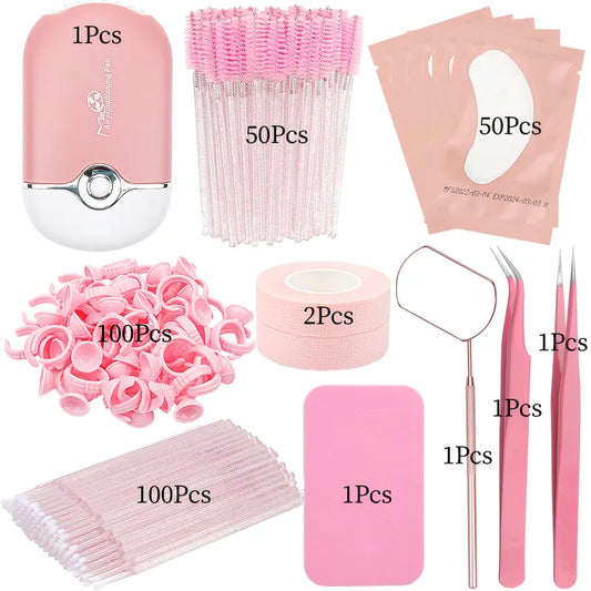 Kit Completo de Extensión de Pestañas Falsas con Ventilador USB y Herramientas de Precisión