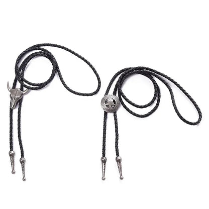 Corbata Ajustable de Cabeza de Toro de Cinco Estrellas | Bolo de Vaquero Occidental para Baile de Rodeo | Collar con Colgante de Piel Sintética