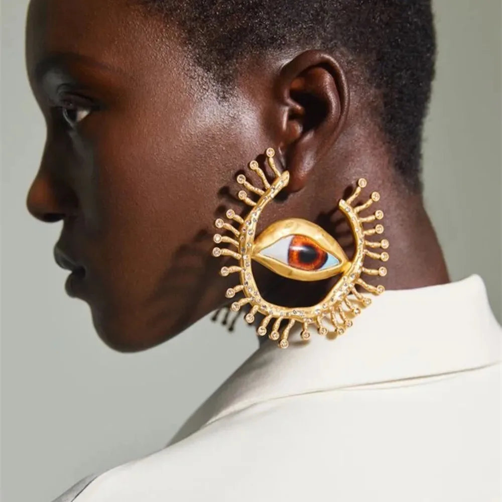 Pendientes Colgantes de Ojos Grandes de Resina Vintage | Joyería Barroca para Mujer | Accesorios de Moda Exagerados