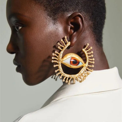 Pendientes Colgantes de Ojos Grandes de Resina Vintage | Joyería Barroca para Mujer | Accesorios de Moda Exagerados