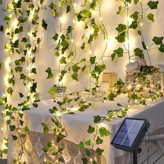 Guirnalda de Luces Solares de Hojas de Arce Impermeables para Exteriores - 10M/5M/2M, 20/50/100 LEDs, Decoración para Jardín, Navidad, Boda y Fiesta