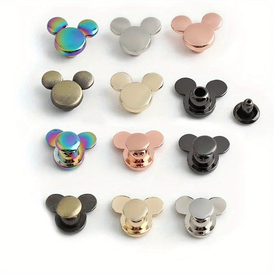10PCS Remaches Metálicos en Forma de Ratón para DIY, Accesorios de Alta Calidad para Ropa, Carteras y Manualidades