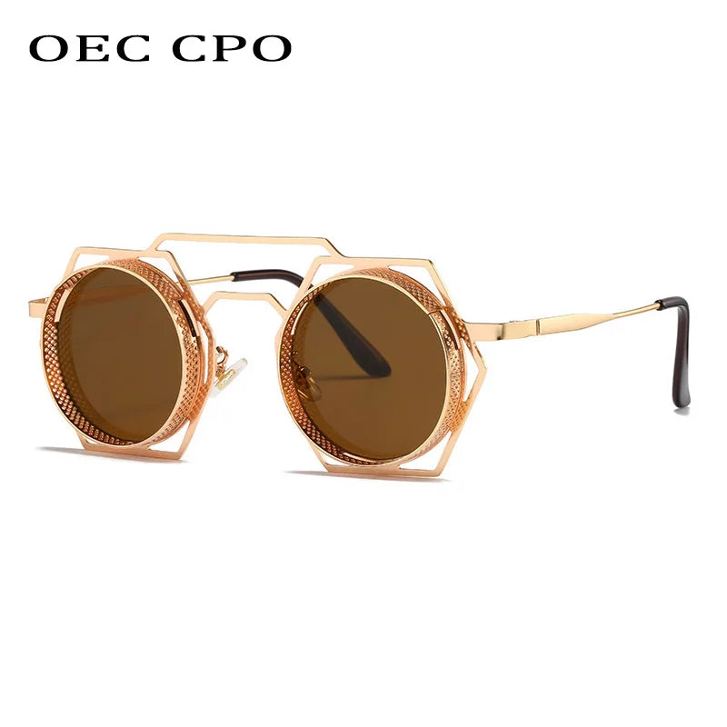 Gafas de Sol Redondas para Hombre y Mujer | Lentes de Malla Metálica con Personalidad | Estilo Steampunk UV400 | OEC CPO 2023